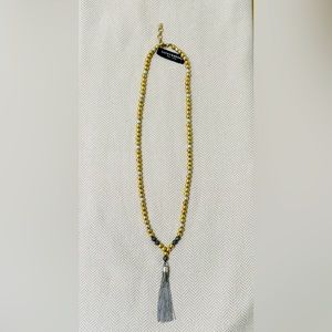 Lucky Brand, long gold and silver beaded necklace with tassel NWT